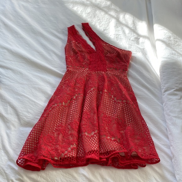 STYLESTALKER Red Elliot Circle One Shoulder Lace Cocktail Dress XS - Picture 3 of 5
